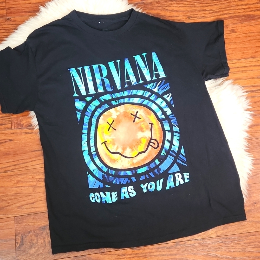 Nirvana Black Cotton Graphic Band Tshirt